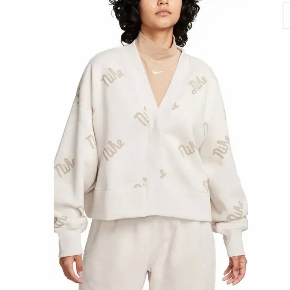Nike Cream Sportswear Phoenix Fleece Oversize Cardigan Size Large